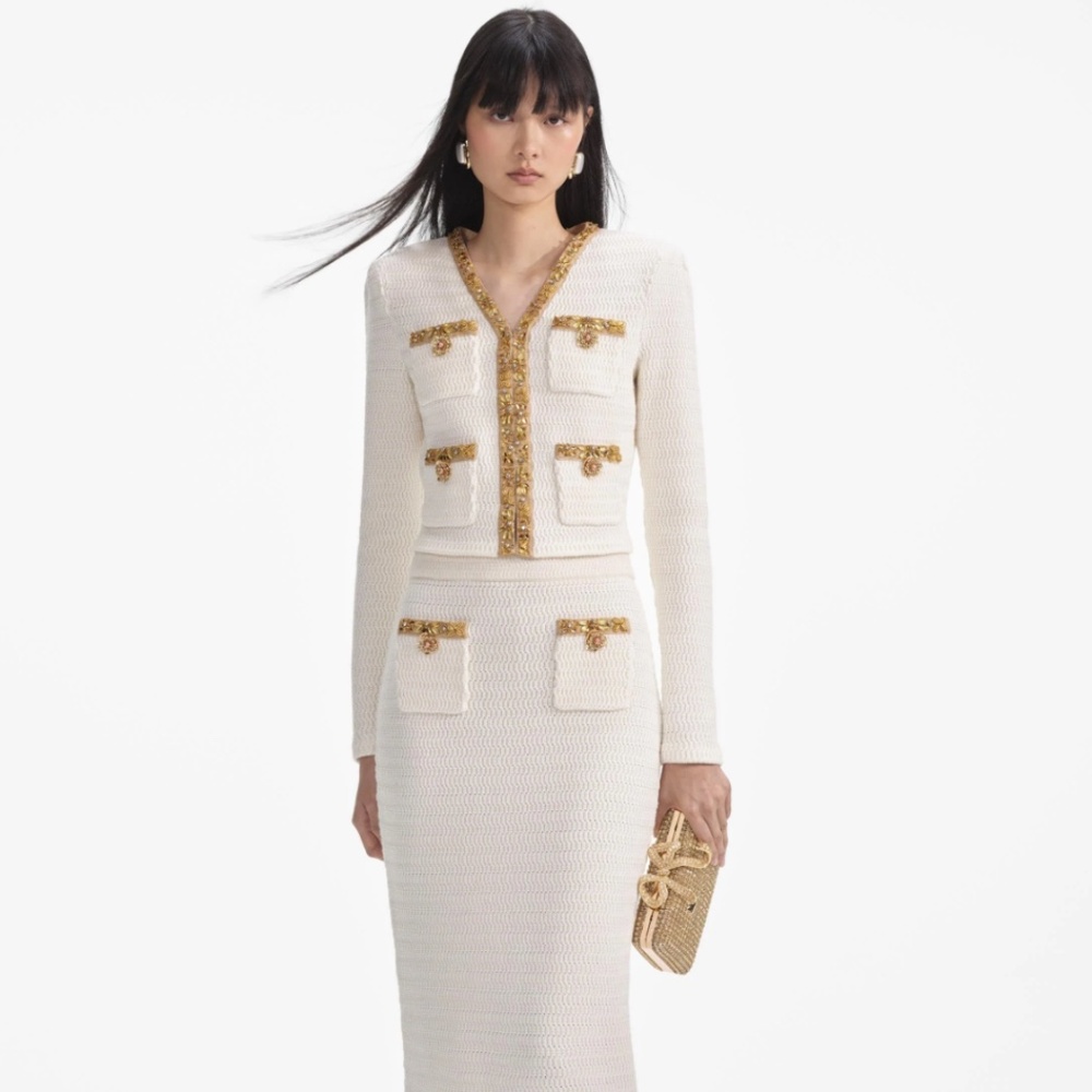 self-portrait Cream Lurex Knit 2pc Set - Size: S/M - MSRP $965 - NWT